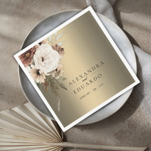 Elegant Rustic Wildflowers Gold Wedding Napkins