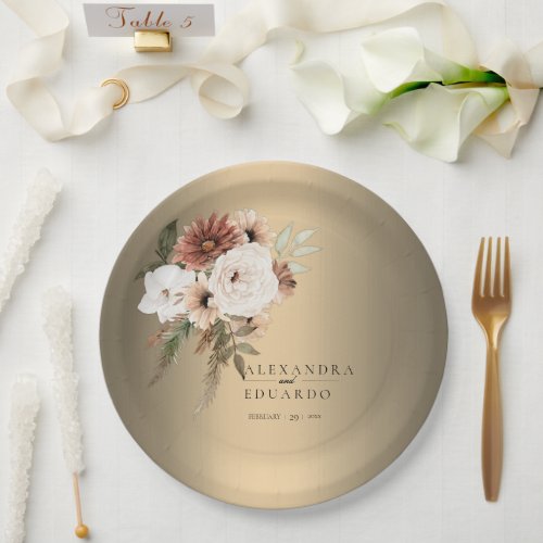 Elegant Rustic Wildflowers Gold Wedding Paper Plates