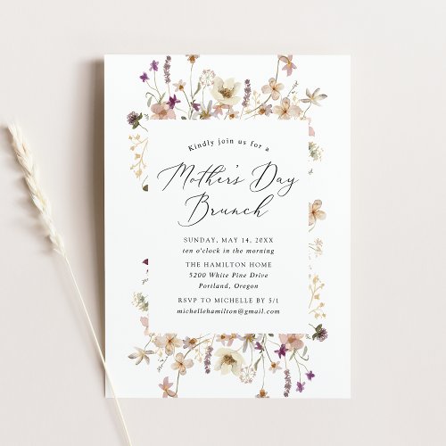 Elegant Rustic Wildflowers Mothers Day Brunch Invitation