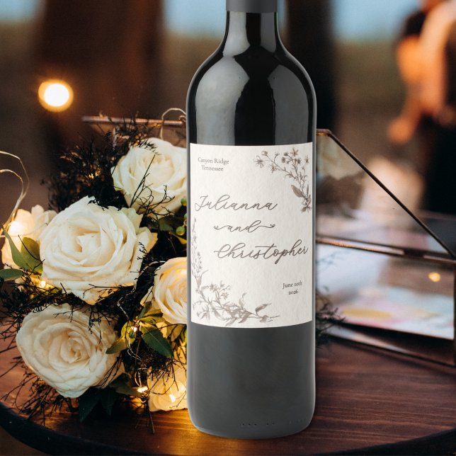 Elegant Rustic Wildflowers Script Wine Label (Creator Uploaded)