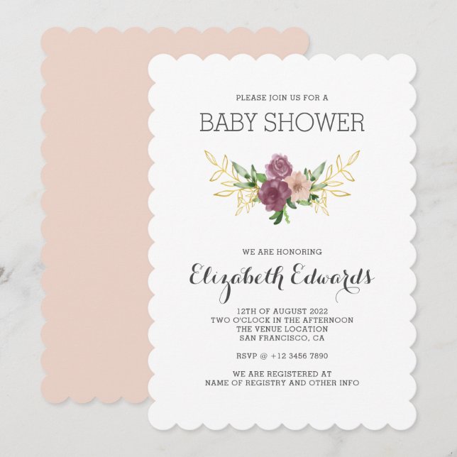 Elegant Rustic Wildflowers Watercolor Baby Shower Invitation (Front/Back)