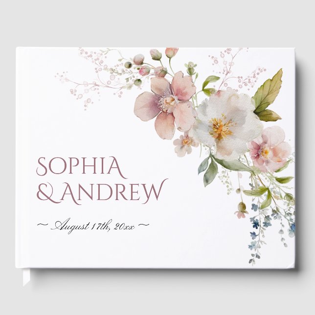 Elegant Rustic Wildflowers Wedding Guest Book (Front)