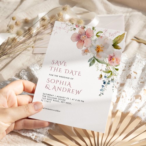 Elegant Rustic Wildflowers Wedding Save the Date  Invitation