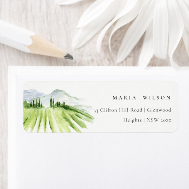 Elegant Rustic Winery Vineyard Mountain Address Label (Insitu)