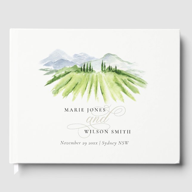 Elegant Rustic Winery Vineyard Mountain Wedding Guest Book (Front)
