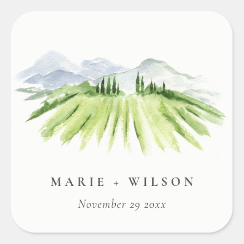 Elegant Rustic Winery Vineyard Mountain Wedding Square Sticker