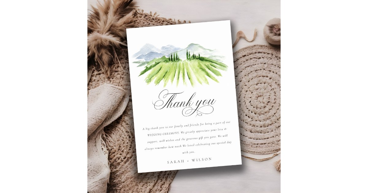 Elegant Rustic Winery Vineyard Mountain Wedding Thank You Card | Zazzle