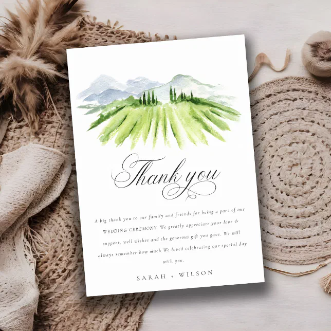 Elegant Rustic Winery Vineyard Mountain Wedding Thank You Card | Zazzle