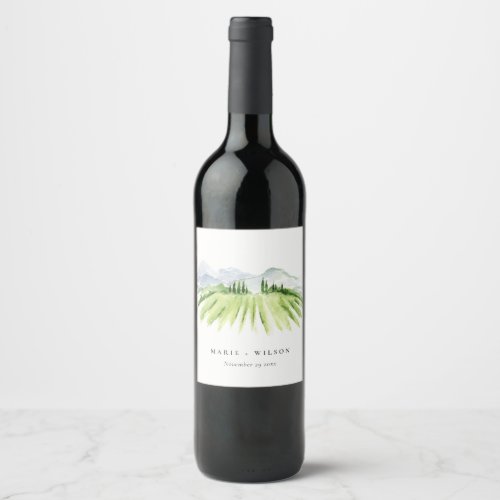 Elegant Rustic Winery Vineyard Mountain Wedding Wine Label