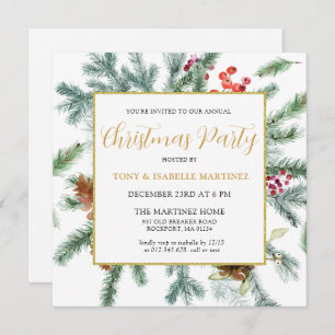 Elegant Rustic Winter Botanical Christmas Party Invitation