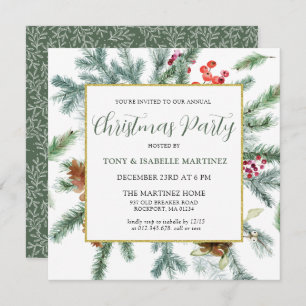 Elegant Rustic Winter Botanical Christmas Party Invitation