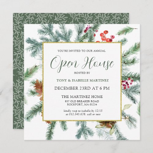 Elegant Rustic Winter Botanical Open House Invitation