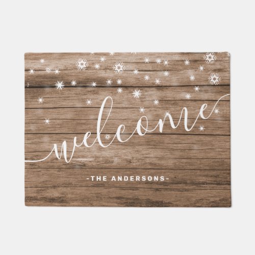 Elegant rustic winter Christmas snowflakes welcome Doormat