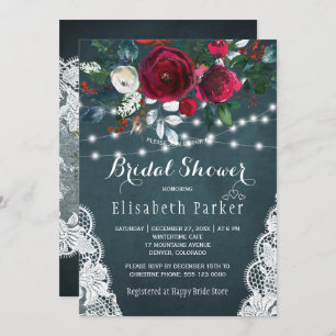 Elegant rustic winter floral lace bridal shower invitation