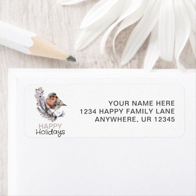 Elegant Rustic Winter Sparrow Christmas Return Label (Insitu)