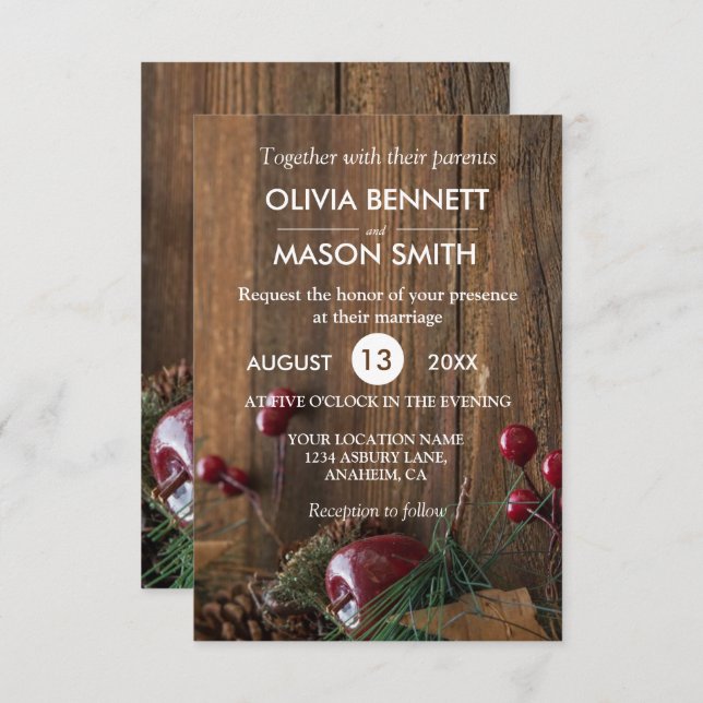 Elegant Rustic Winter Wood Wedding Invite (Front/Back)