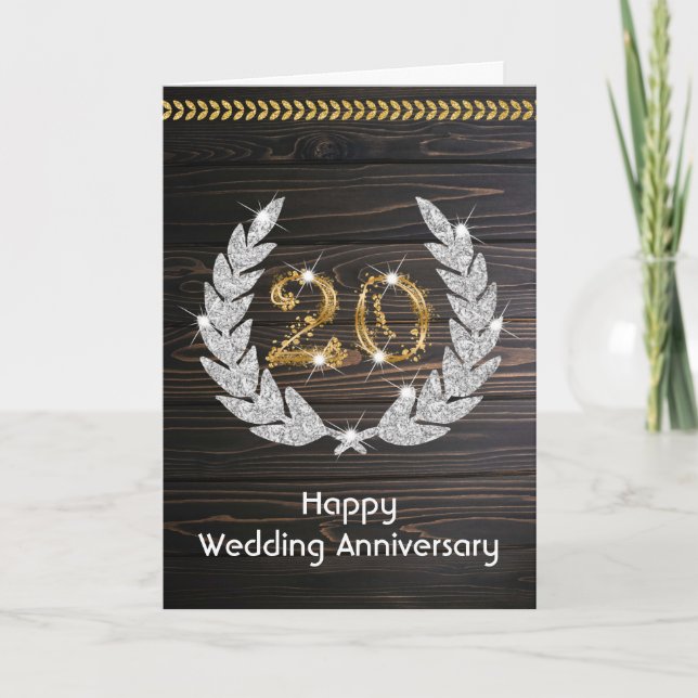 Elegant Rustic Wood 20th Wedding Anniversary  Card (Front)