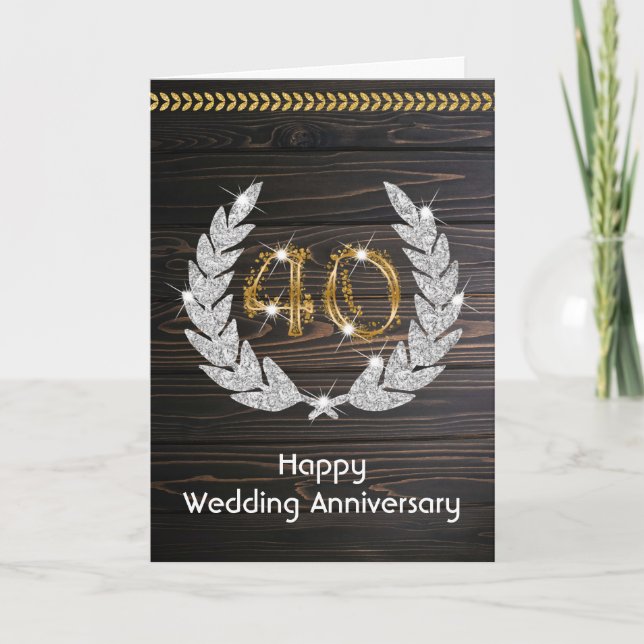 Elegant Rustic Wood 40th Wedding Anniversary  Card (Front)