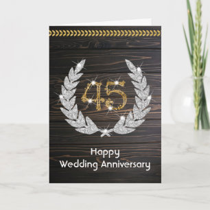 Elegant Rustic Wood 45th Wedding Anniversary Card