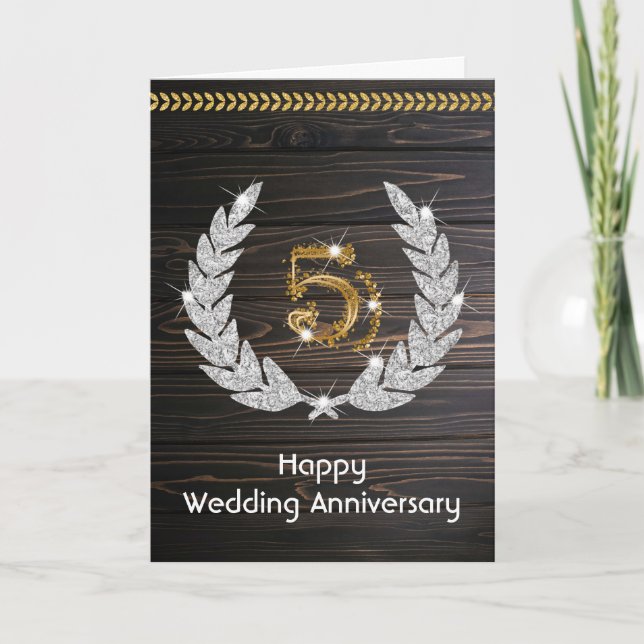 Elegant Rustic Wood 5th Wedding Anniversary  Card (Front)