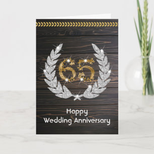 Elegant Rustic Wood 65th Wedding Anniversary Card