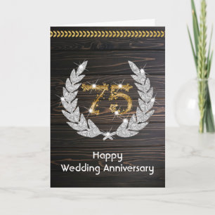 Elegant Rustic Wood 75th Wedding Anniversary Card