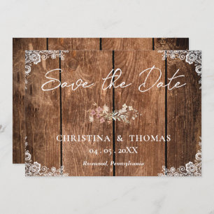 Elegant Rustic Wood and Lace Country Wedding Save The Date