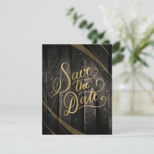 Elegant Rustic Wood Black and Shiny Save the Date Note Card