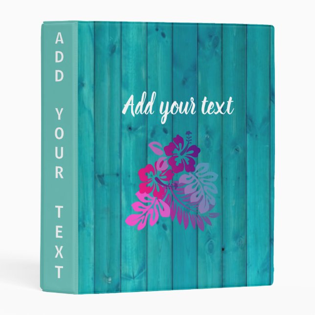 Elegant rustic wood blue turquoise floral mini binder (Front/Spine)