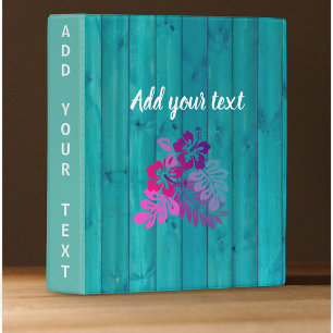 Elegant rustic wood blue turquoise floral mini binder