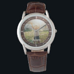 Elegant Rustic Wood Custom Name Photo Watch<br><div class="desc">Perfect keepsake gift for the best dad ever! This rustic modern watch features a favorite photo along with your personalized name on a dark brown wood panel backdrop.</div>