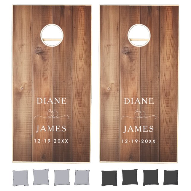 Elegant Rustic Wood Custom Wedding Monogram Cornhole Set (Set)