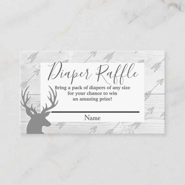 Elegant Rustic Wood & Deer Antlers Diaper Raffle Enclosure Card (Front)