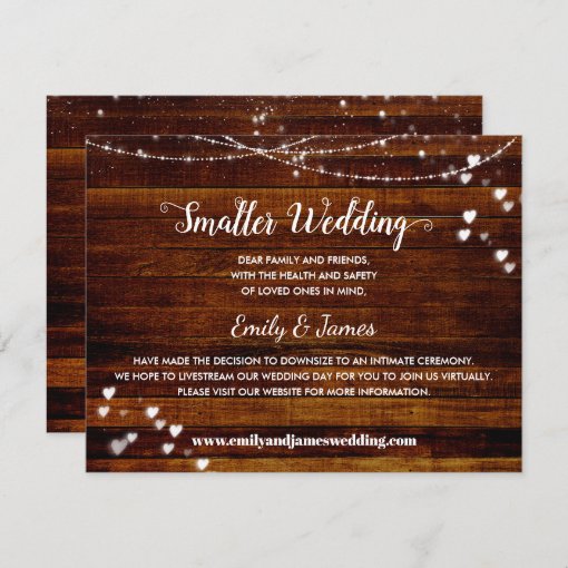 Elegant Rustic Wood Downsized Smaller Wedding Announcement | Zazzle