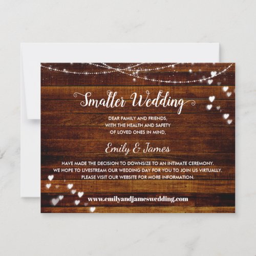 Elegant Rustic Wood Downsized Smaller Wedding Announcement