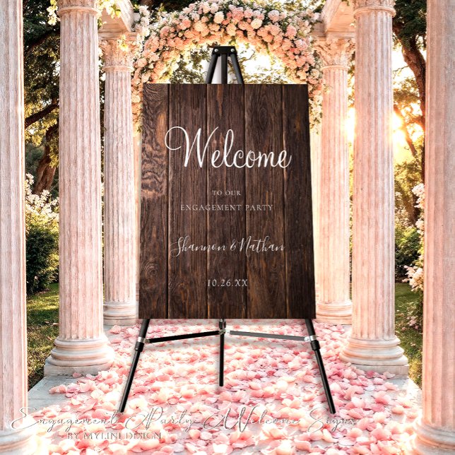 Elegant Rustic Wood Engagement Party Welcome Sign (Creator Uploaded)