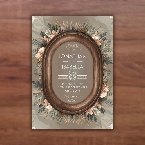 Elegant Rustic Wood Frame Wedding Invitation