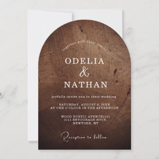 Elegant Rustic Wood Grain Texture Arched Wedding Invitation