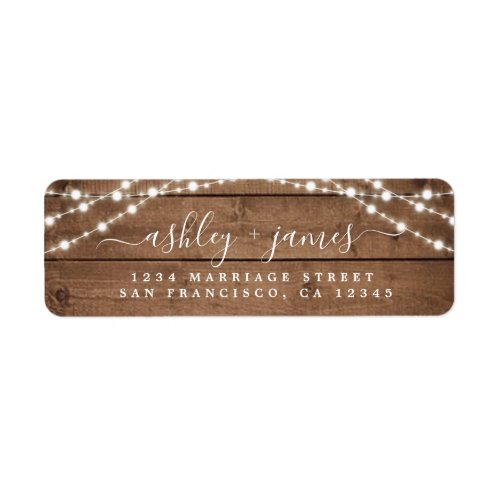 Elegant Rustic Wood Lights Wedding Return Address Label