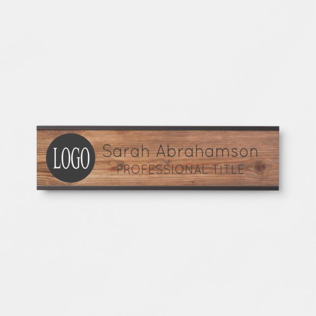 Elegant Rustic Wood Logo Office Door Signs (Front)