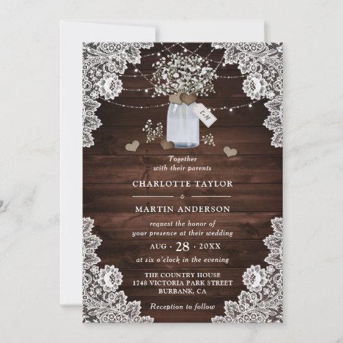 Elegant Rustic Wood Monogram Floral Wedding Invitation