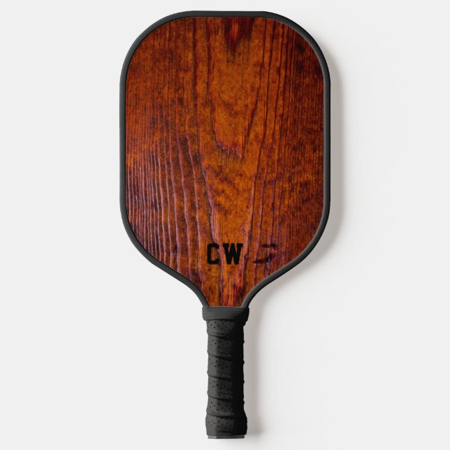 Elegant Rustic Wood Monogrammed Pickleball Paddle (Front)