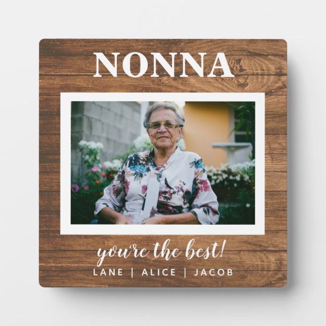Elegant Rustic Wood Nonna Custom Photo Plaque (Front)