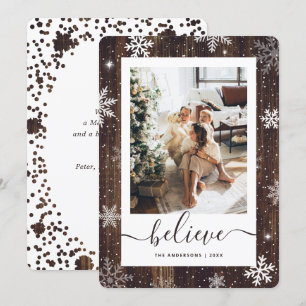 Elegant Rustic Wood Photo Snowflake Holiday Card