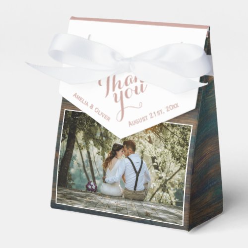 Elegant Rustic Wood Photo Wedding Thank you Favor Boxes