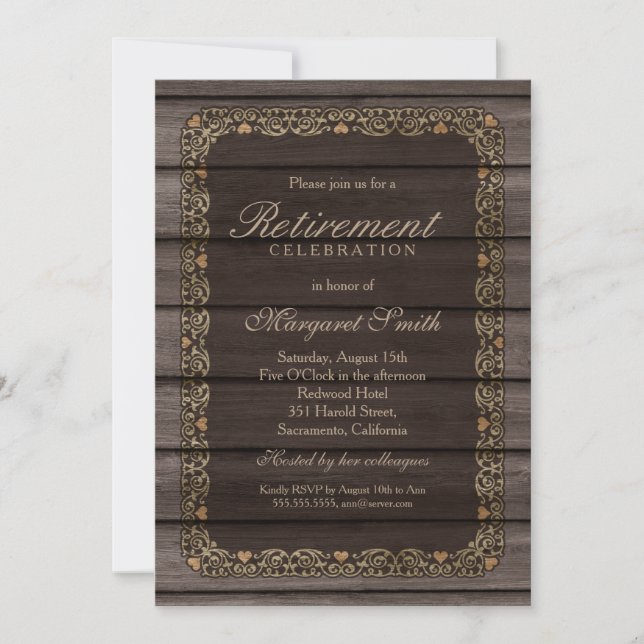 Elegant Rustic Wood Retirement Party Invitation (Front)