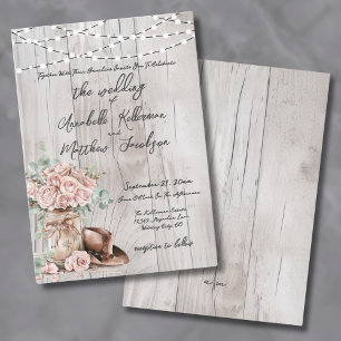 Elegant Rustic Wood Roses Country Wedding Invitation