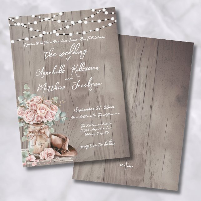 Elegant Rustic Wood Roses Country Wedding Invitation (Elegant Rustic Wood Roses Country Wedding Invitation)