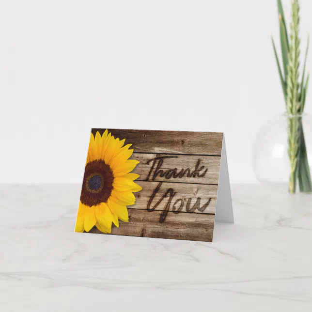 Elegant Rustic Wood Sunflower Thank You Cards | Zazzle