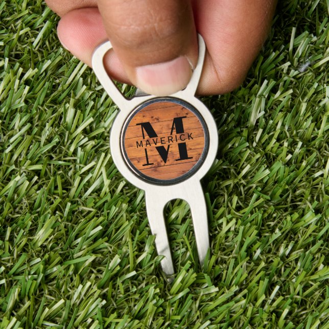 Elegant Rustic Wood Texture Custom Name Divot Tool (Insitu 1)